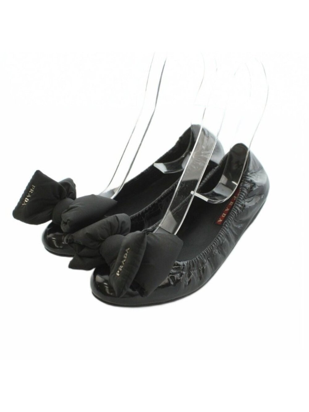 Prada Linea Rossa Ballet Shoes Nylon Ribbon Enamel 36 Black